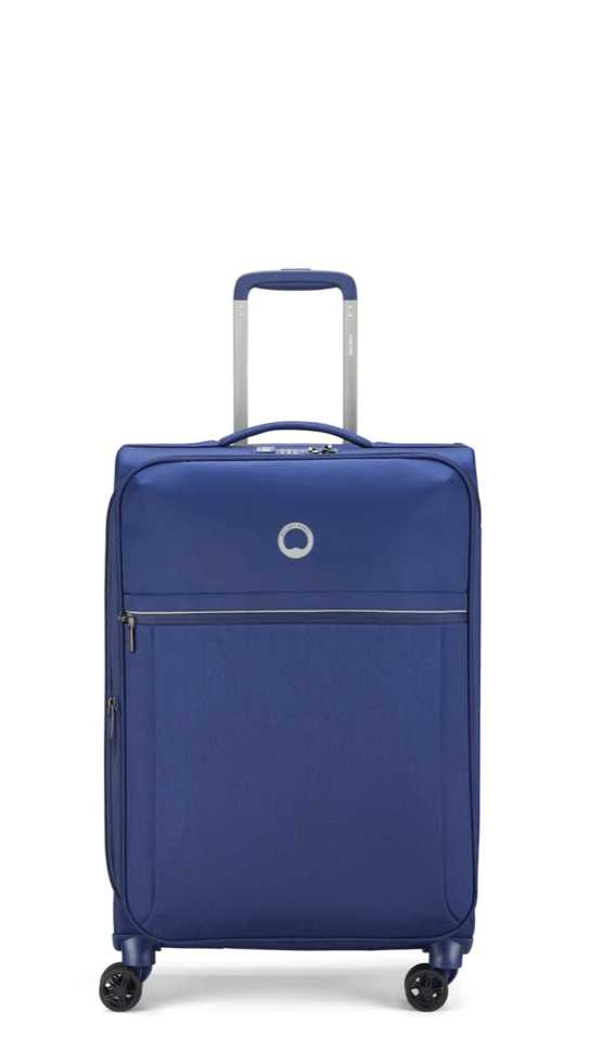 Valise Delsey Brochant 2.0 Taille Medium 67 cm extensible bleu vue de face