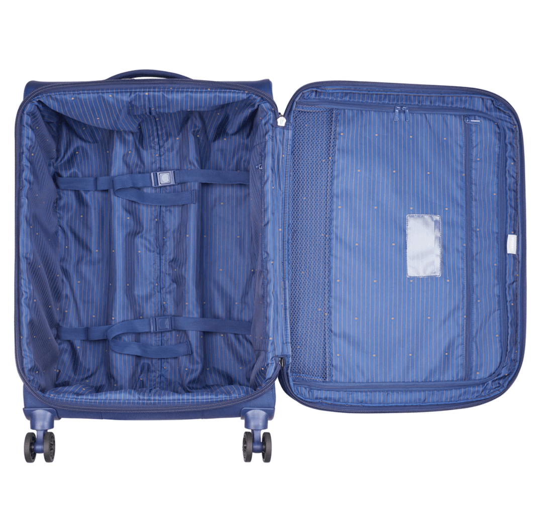 Valise Delsey Brochant 2.0 Taille Medium 67 cm extensible bleu vue de l'intérieur